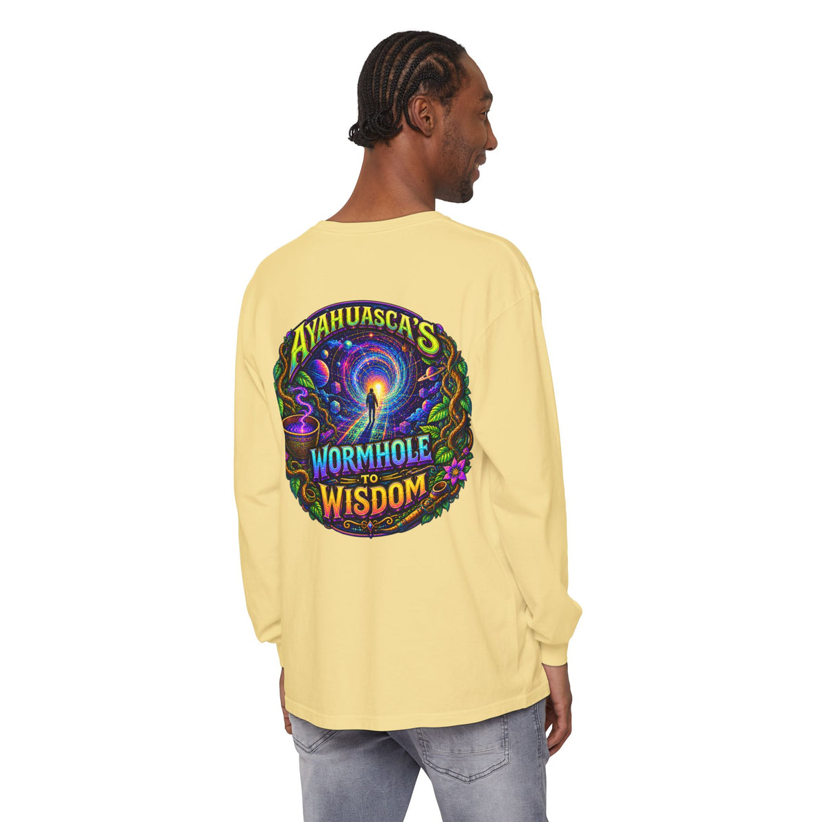 "Ayahuasca’s Wormhole to Wisdom" Psychedelic Long Sleeve Tee
