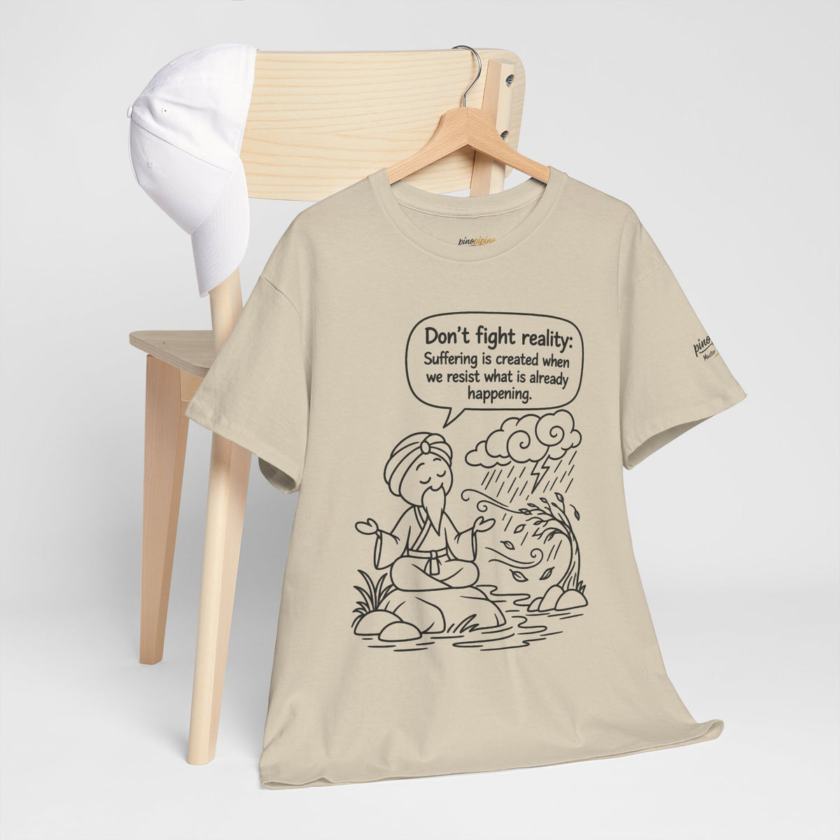 "Don't Fight Reality" Graphic T‑Shirt, Meditation Cartoon Tee