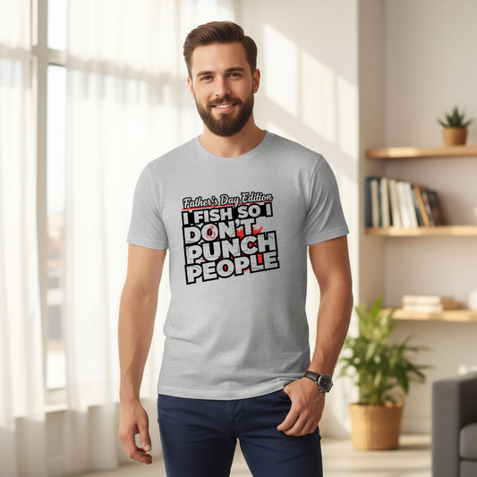 Father’s Day Fishing T-Shirt – "I Fish So I Don’t Punch People" Funny Dad Tee
