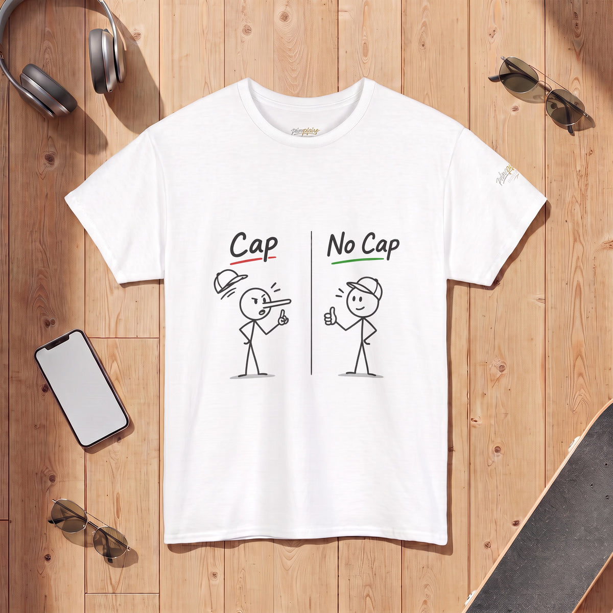 "Cap vs No Cap" T-Shirt – Funny Stick Figure Meme Tee