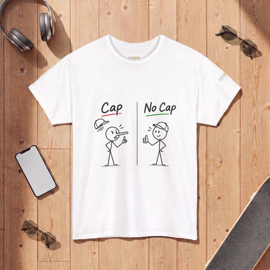 "Cap vs No Cap" T-Shirt – Funny Stick Figure Meme Tee