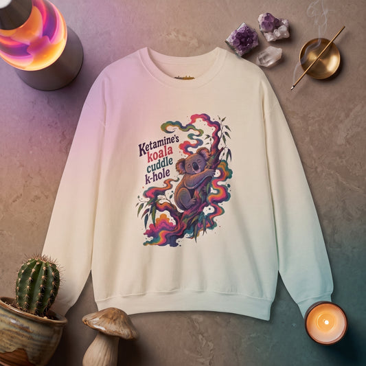 "Ketamine's Koala Cuddle K-Hole" Psychedelic Graphic Crewneck Sweatshirt