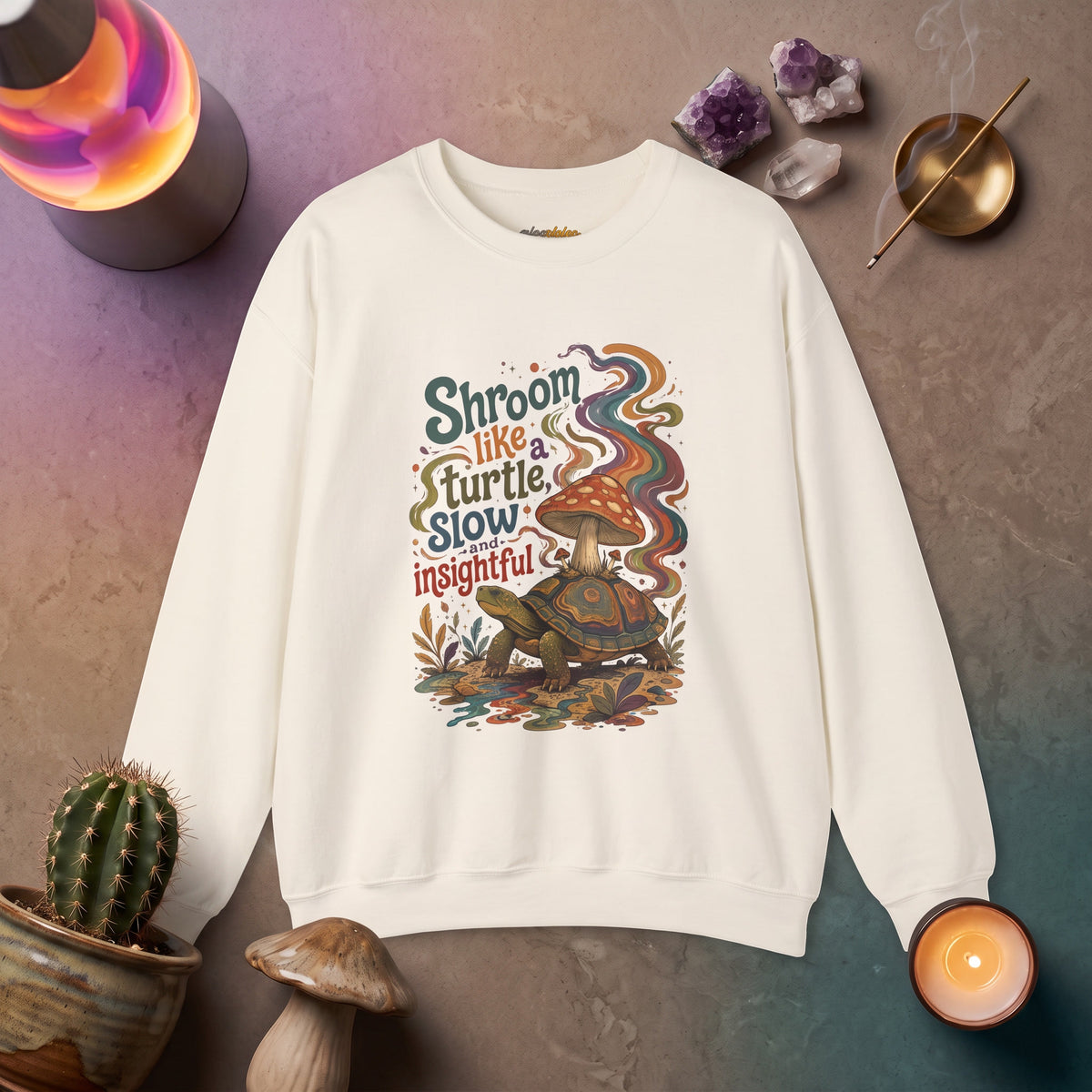 "Shroom Like a Turtle: Slow & Insightful" - Turtle Mushroom Crewneck Sweatshirt