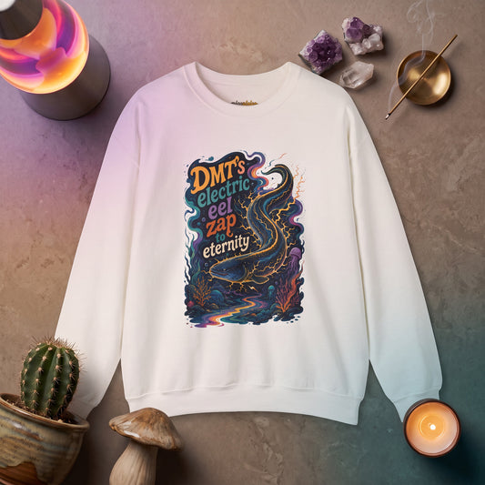 "DMT’s Electric Eel Zap to Eternity" - Psychedelic Graphic Crewneck Sweatshirt