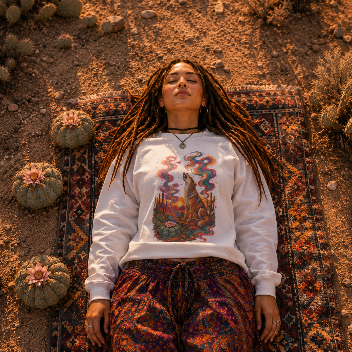 “Peyote’s Howling Coyote Clarity” Graphic Crewneck Sweatshirt