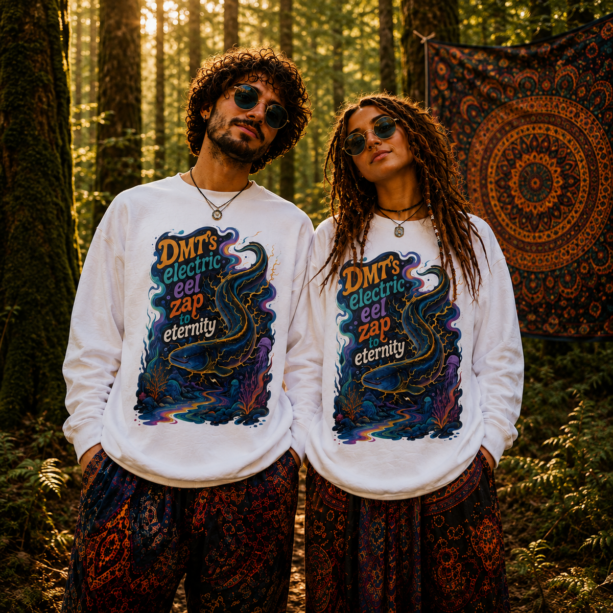 "DMT’s Electric Eel Zap to Eternity" - Psychedelic Graphic Crewneck Sweatshirt