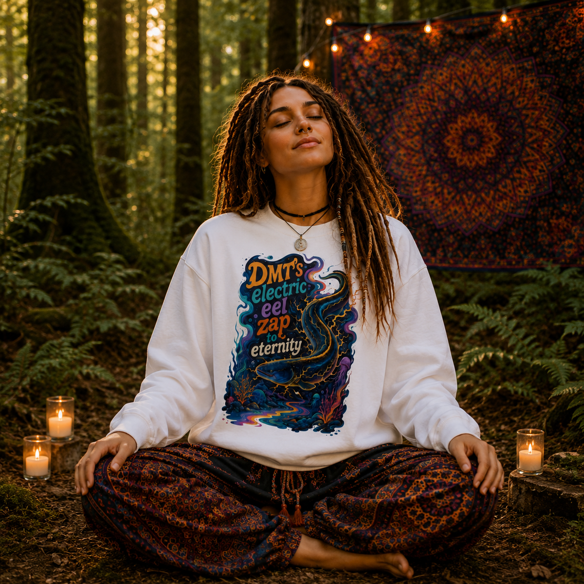 "DMT’s Electric Eel Zap to Eternity" - Psychedelic Graphic Crewneck Sweatshirt