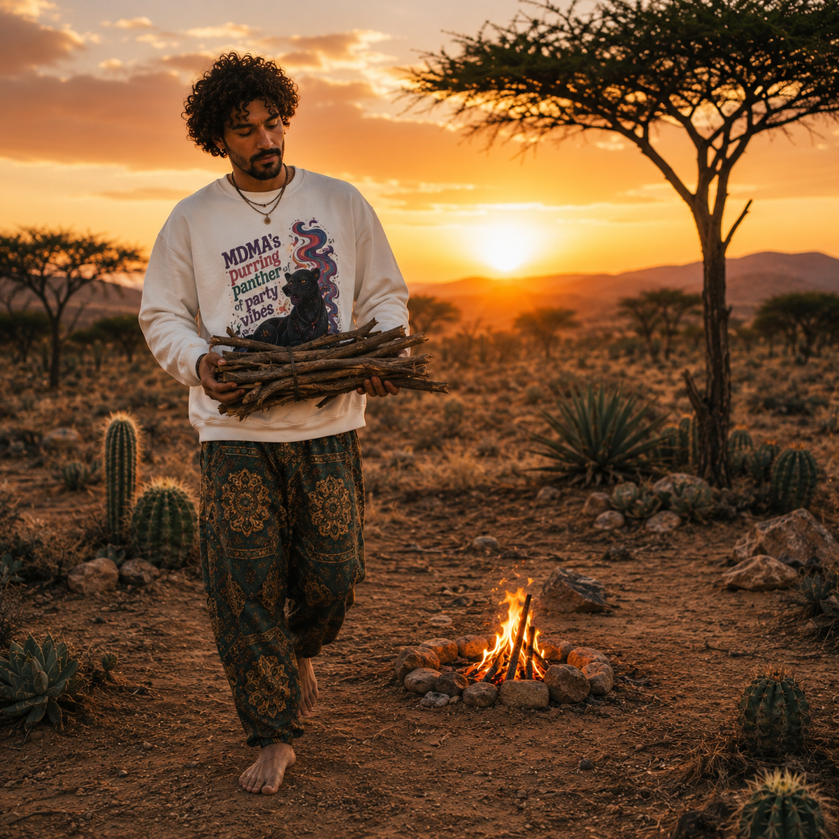 "MDMA's Purring Panther Party Vibes" - Psychedelic Black Panther Crewneck Sweatshirt