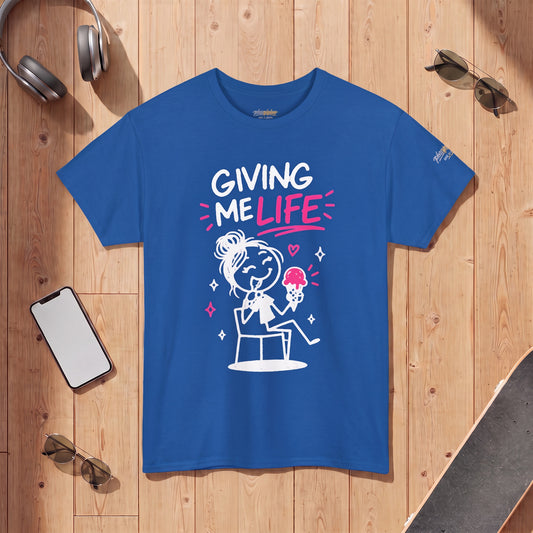Cute "Giving Me Life" Graphic Sketch Cotton T‑Shirt
