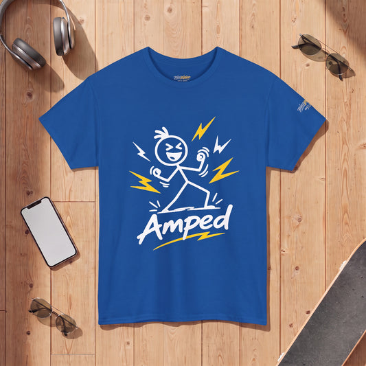 "Amped" Lightning Bolt Tee — Minimal Gen Z Slang Graphic T-Shirt