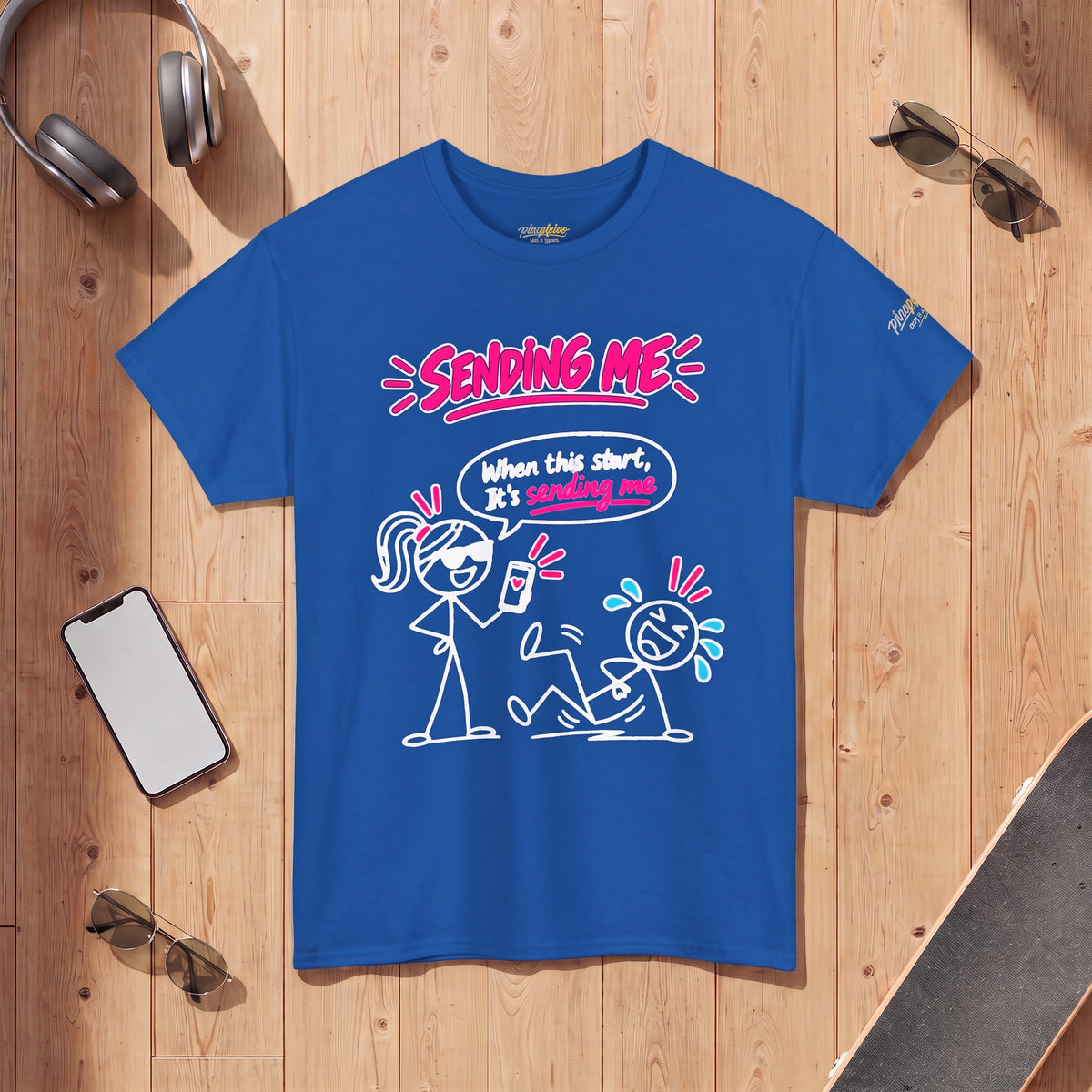 T-Shirt — "Sending Me" Funny Stick Figure Graphic Tee