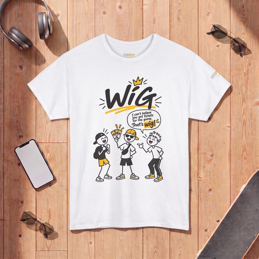 "Wig" Gen Z Slang Graphic Tee — Funny Cartoon Crew Shirt
