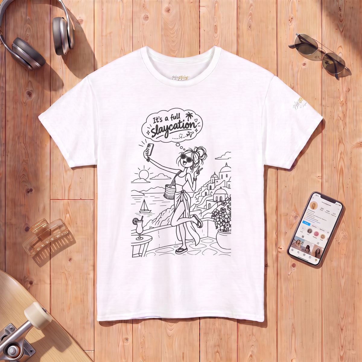 T-Shirt — "It's a Slaycation" Retro Beach Girl Graphic Tee