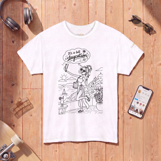 T-Shirt — "It's a Slaycation" Retro Beach Girl Graphic Tee