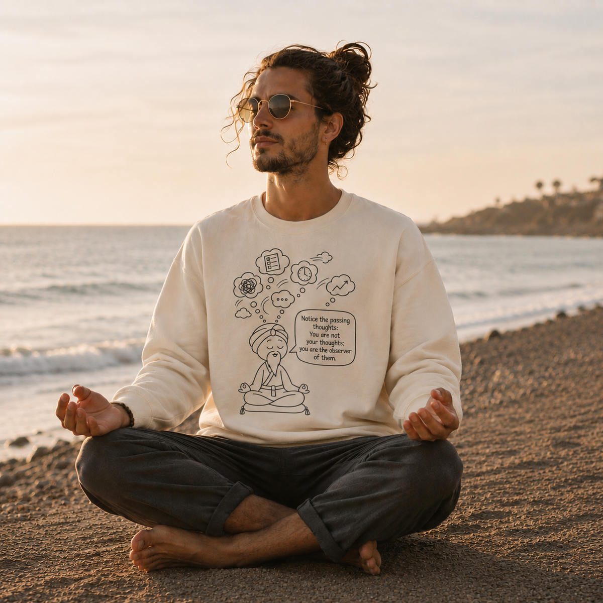 "Notice the passing thoughts" Mindfulness Design - Meditation Guru Crewneck Sweatshirt