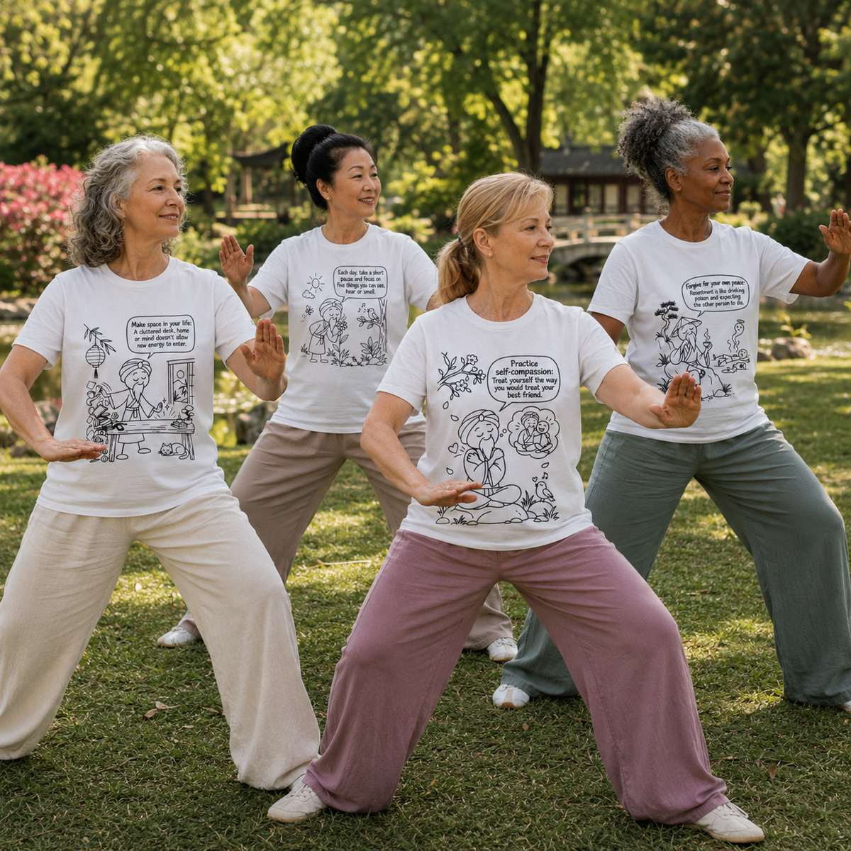 T-Shirt — Cartoon Zen Comic: "Let go of the outcome" Mindfulness Tee