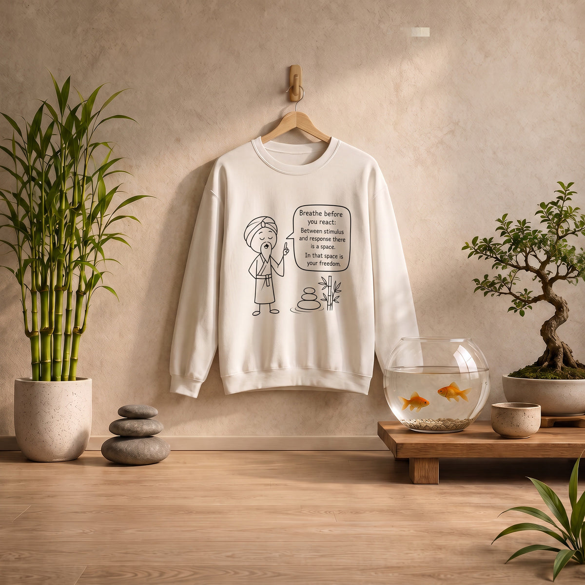 "Breathe before you react" Meditation Design - Mindful Crewneck Sweatshirt