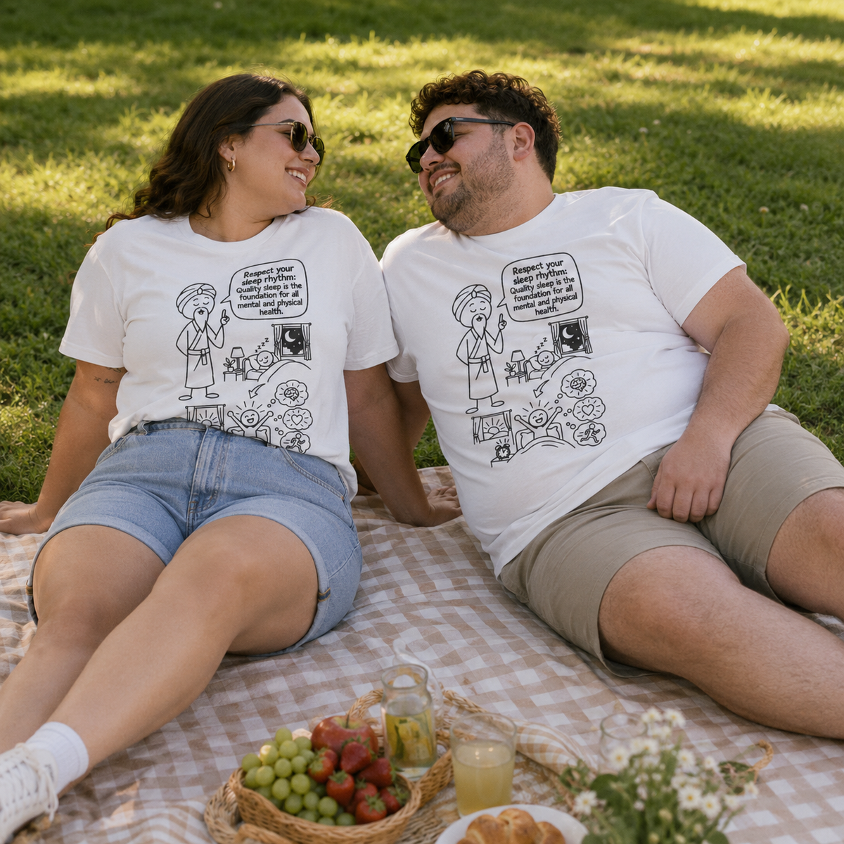 Yoga Philosophy Graphic Tee — "Respect Your Sleep Rhythm" Mindful Illustration T-Shirt