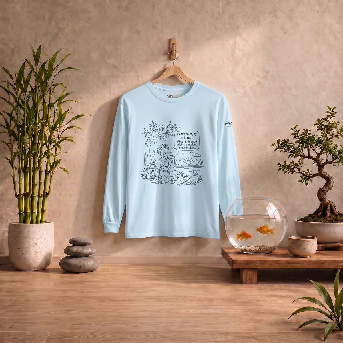 Long Sleeve T-Shirt — "Learn to Enjoy Solitude" Outdoor Meditation Graphic