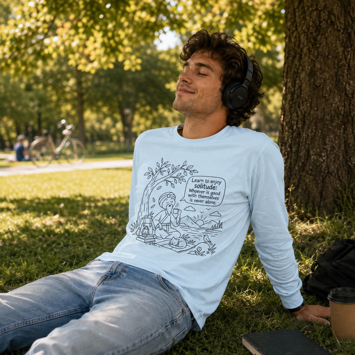 Long Sleeve T-Shirt — "Learn to Enjoy Solitude" Outdoor Meditation Graphic