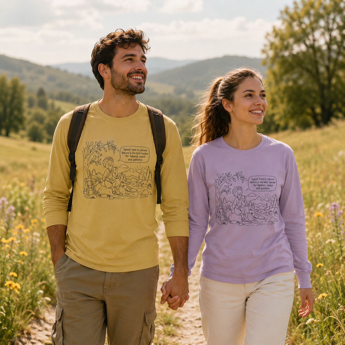 Long Sleeve T‑Shirt — "Spend time in nature" Hiking Graphic Tee