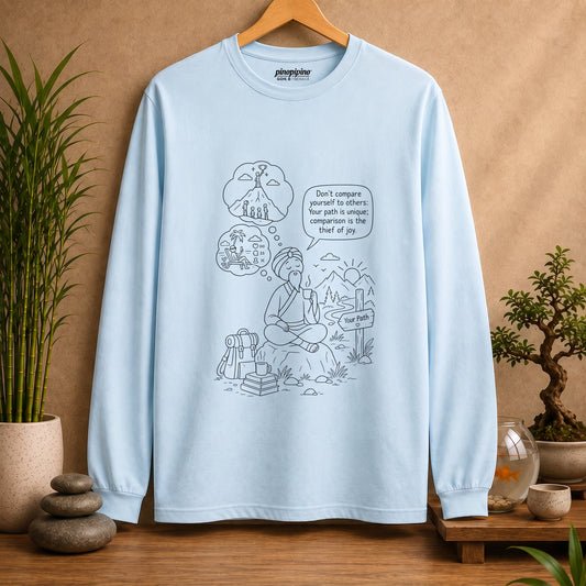 Hiker Comic Long Sleeve Tee — "Don’t Compare Yourself" Inspirational Outdoor Shirt