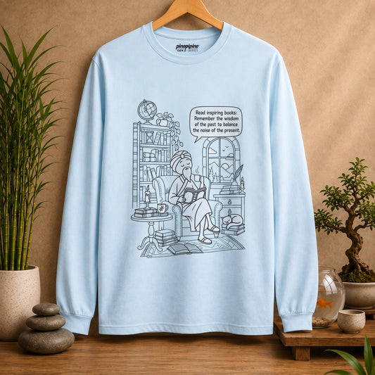 “Read inspiring books…” - Long Sleeve T‑Shirt — Cozy Reading Nook Design