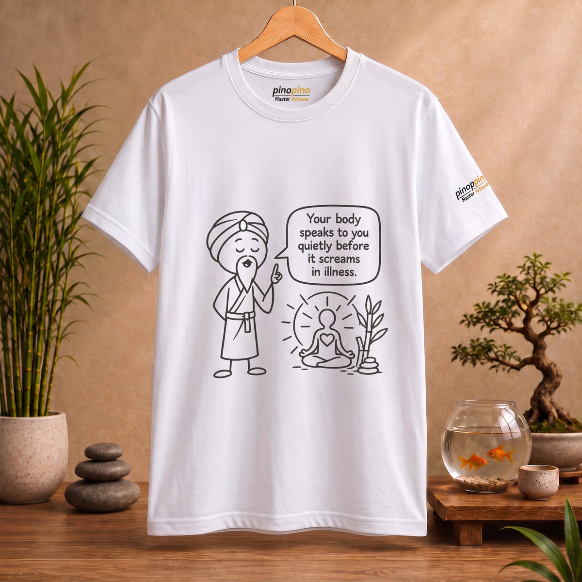 Wellness Tee — "Your body speaks to you quietly before it screams in illness" Meditation T-Shirt