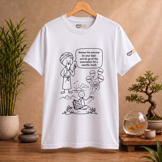 Spiritual Tee — “Release the Outcome” Cartoon Graphic T-Shirt