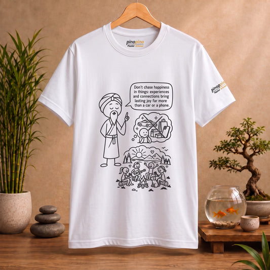 Mindful Graphic Tee – "Don't Chase Happiness in things" Illustration Shirt