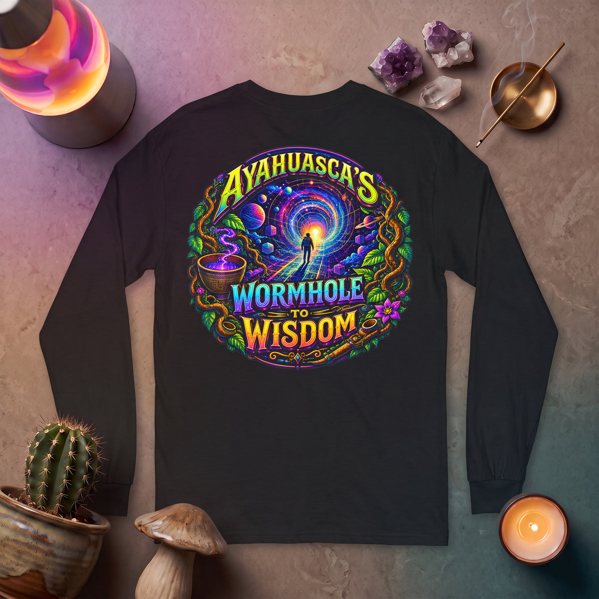 "Ayahuasca’s Wormhole to Wisdom" Psychedelic Long Sleeve Tee