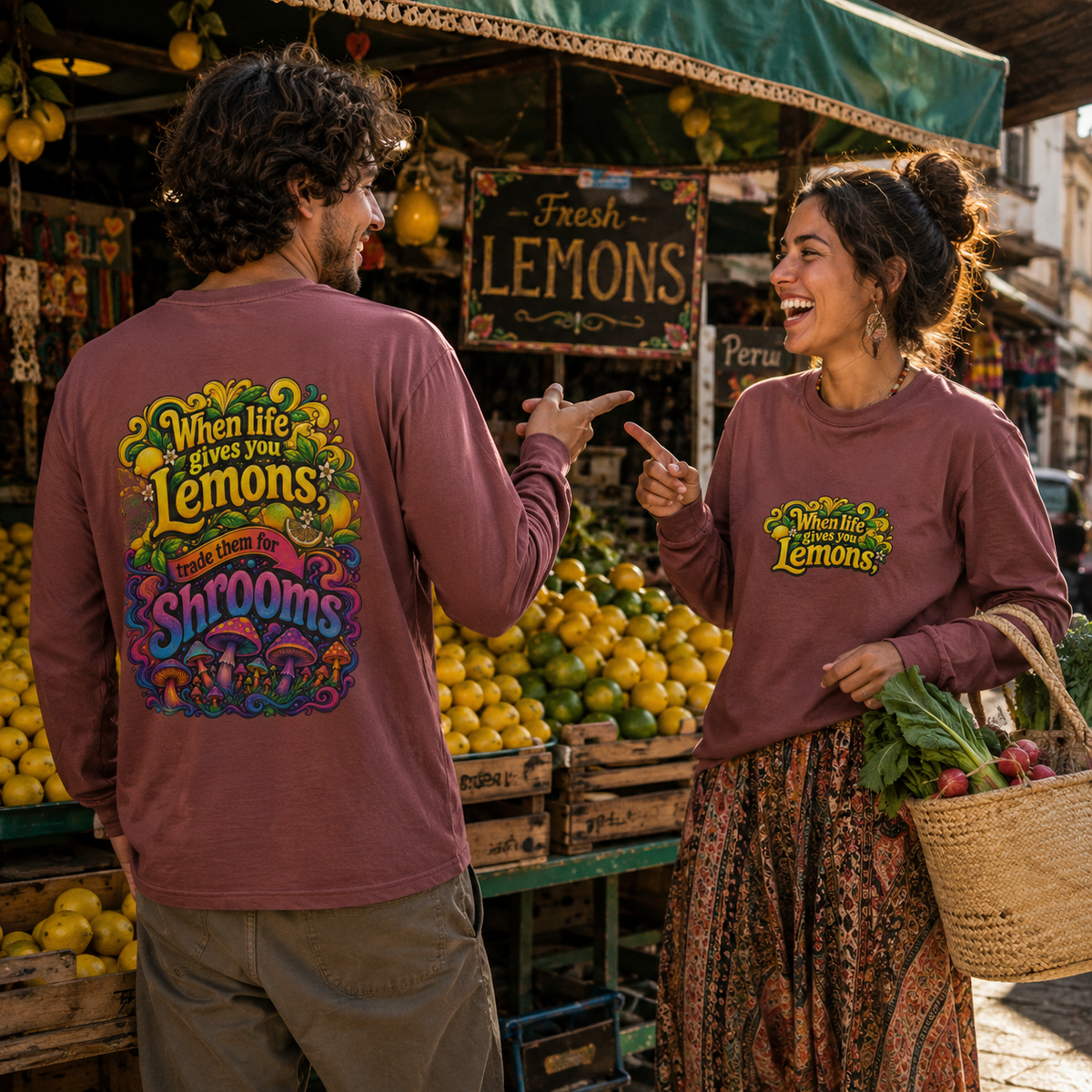 "When Life Gives You Lemons Trade them for Shrooms" Psychedelic Series Long Sleeve T-Shirt