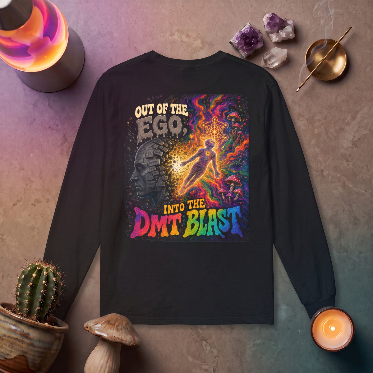 "Out of the Ego" Long Sleeve T-Shirt — Psychedelic DMT Blast Graphic