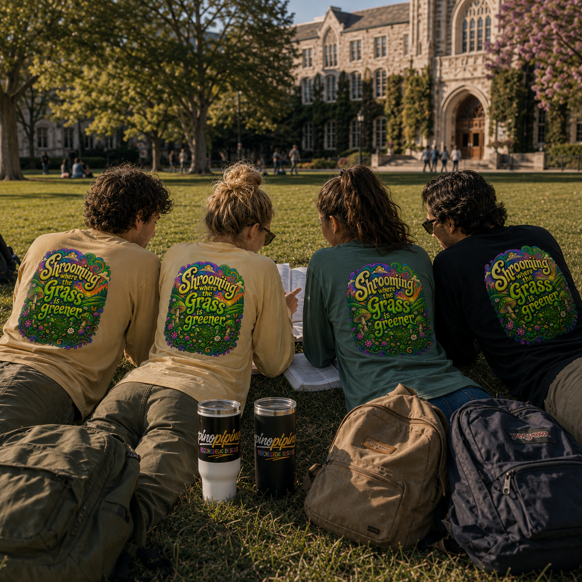 Psychedelic Mushroom Long Sleeve T‑Shirt — "Shrooming Where the Grass Is Greener"