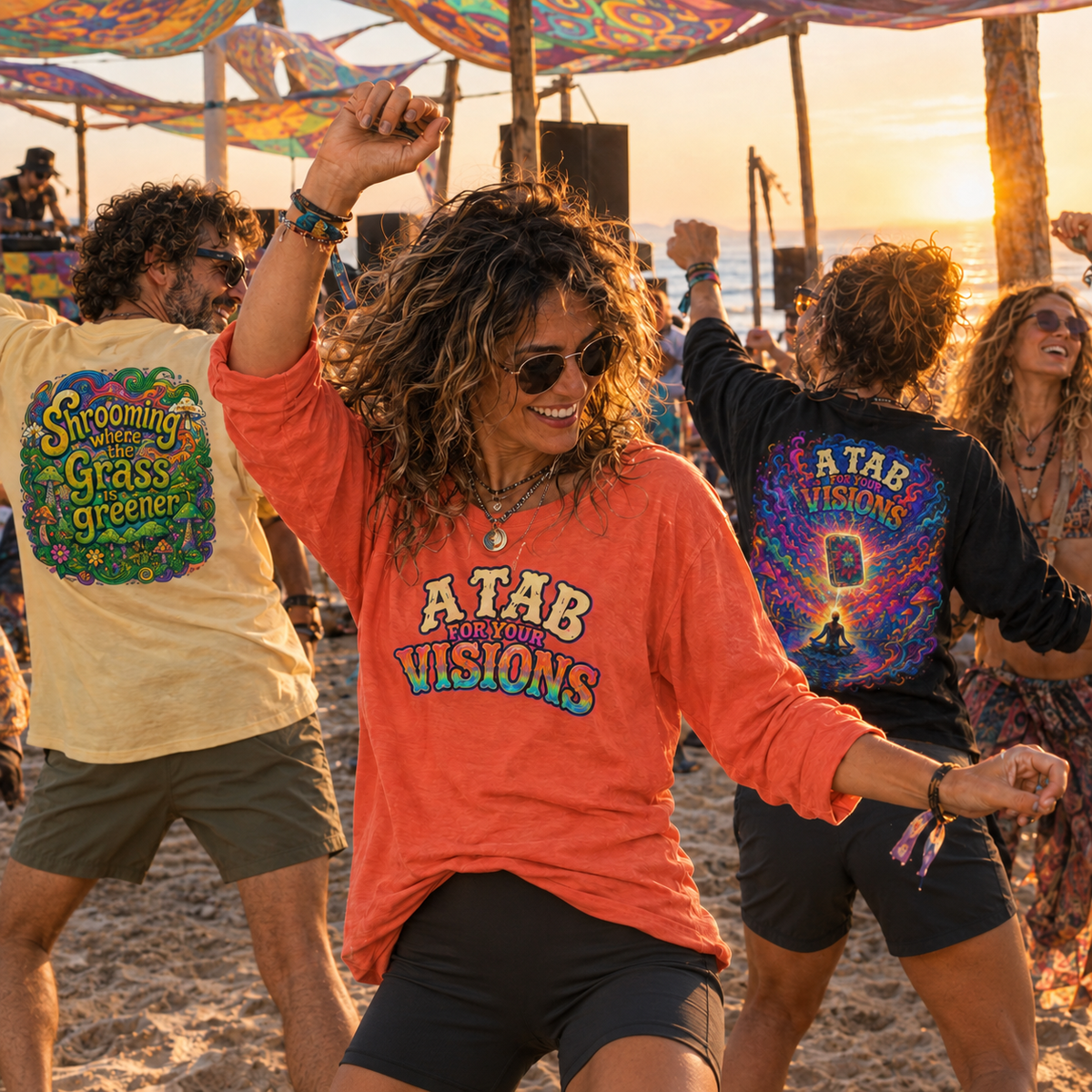 Psychedelic Mushroom Long Sleeve T‑Shirt — "Shrooming Where the Grass Is Greener"