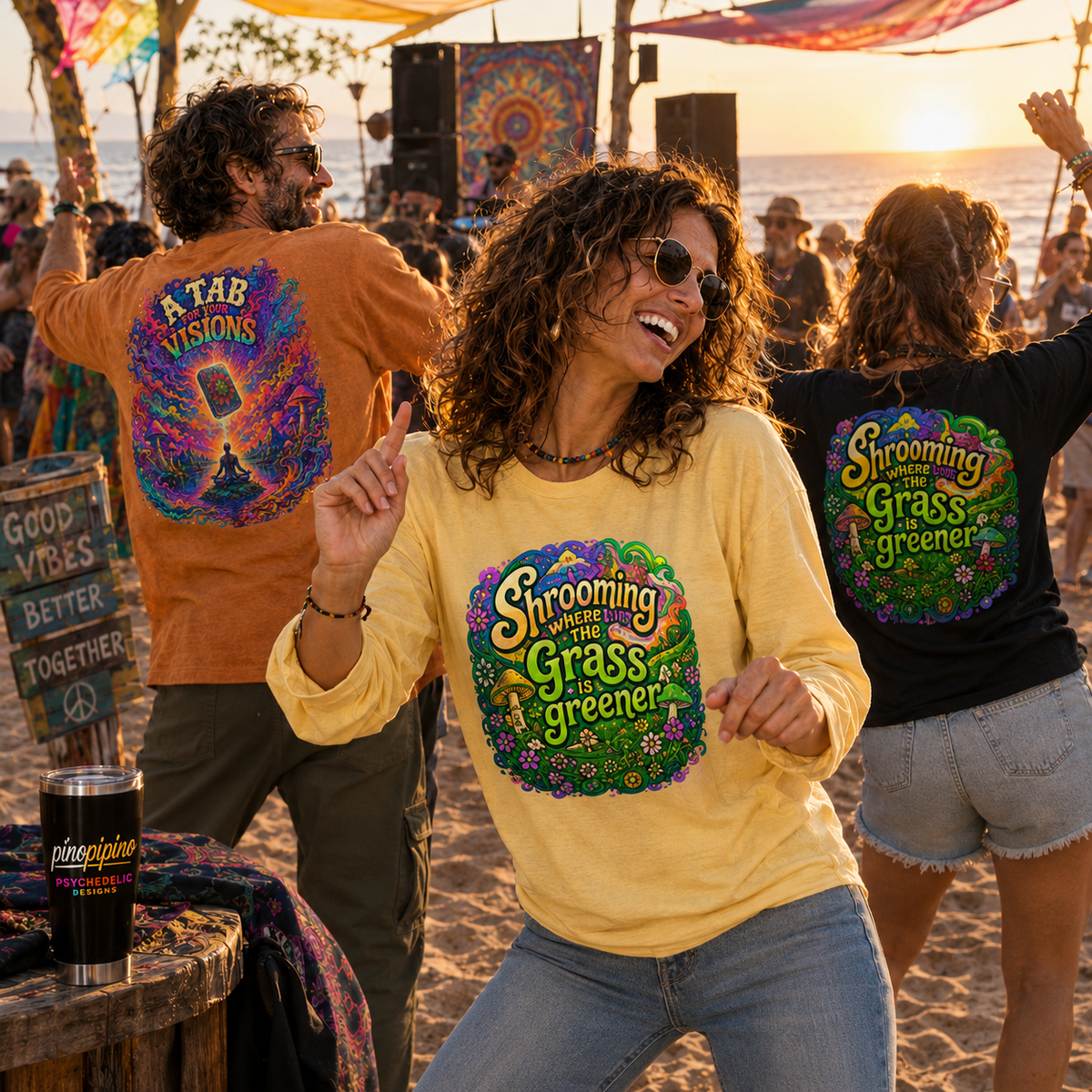 Psychedelic Mushroom Long Sleeve T‑Shirt — "Shrooming Where the Grass Is Greener"
