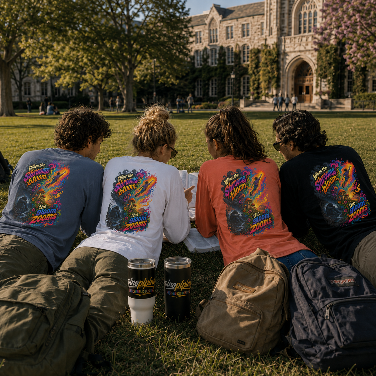 "When the Shrooms Bloom, The Goom Zooms" Psychedelic Design Long Sleeve T-Shirt