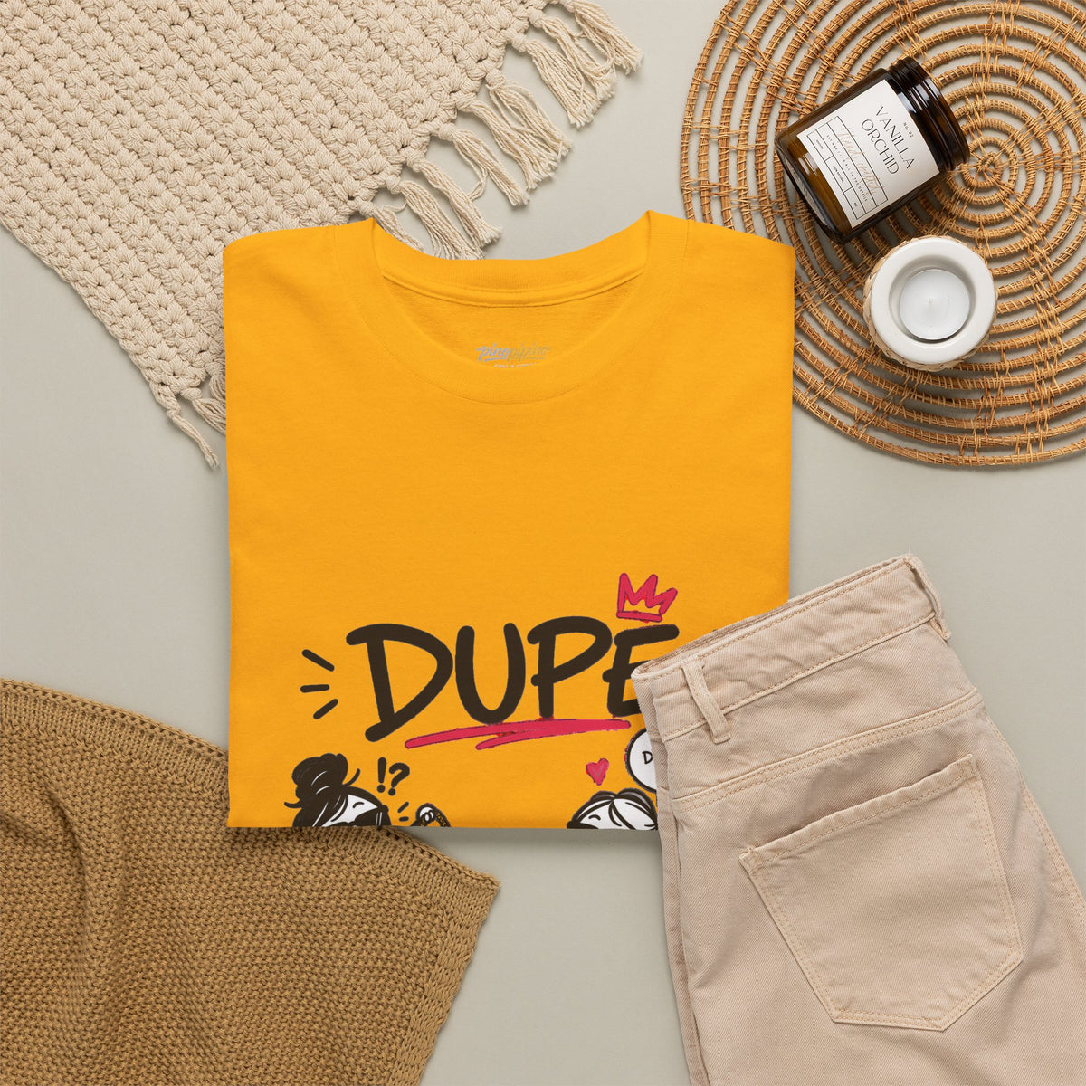 "Dupe" Shopping Cartoon Tee — Funny Gen Z Slang
