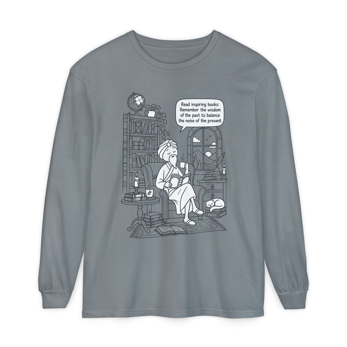 “Read inspiring books…” - Long Sleeve T‑Shirt — Cozy Reading Nook Design