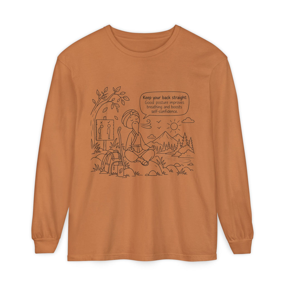 "Keep Your Back Straight" Self Care by Master Lee - Long Sleeve T‑Shirt