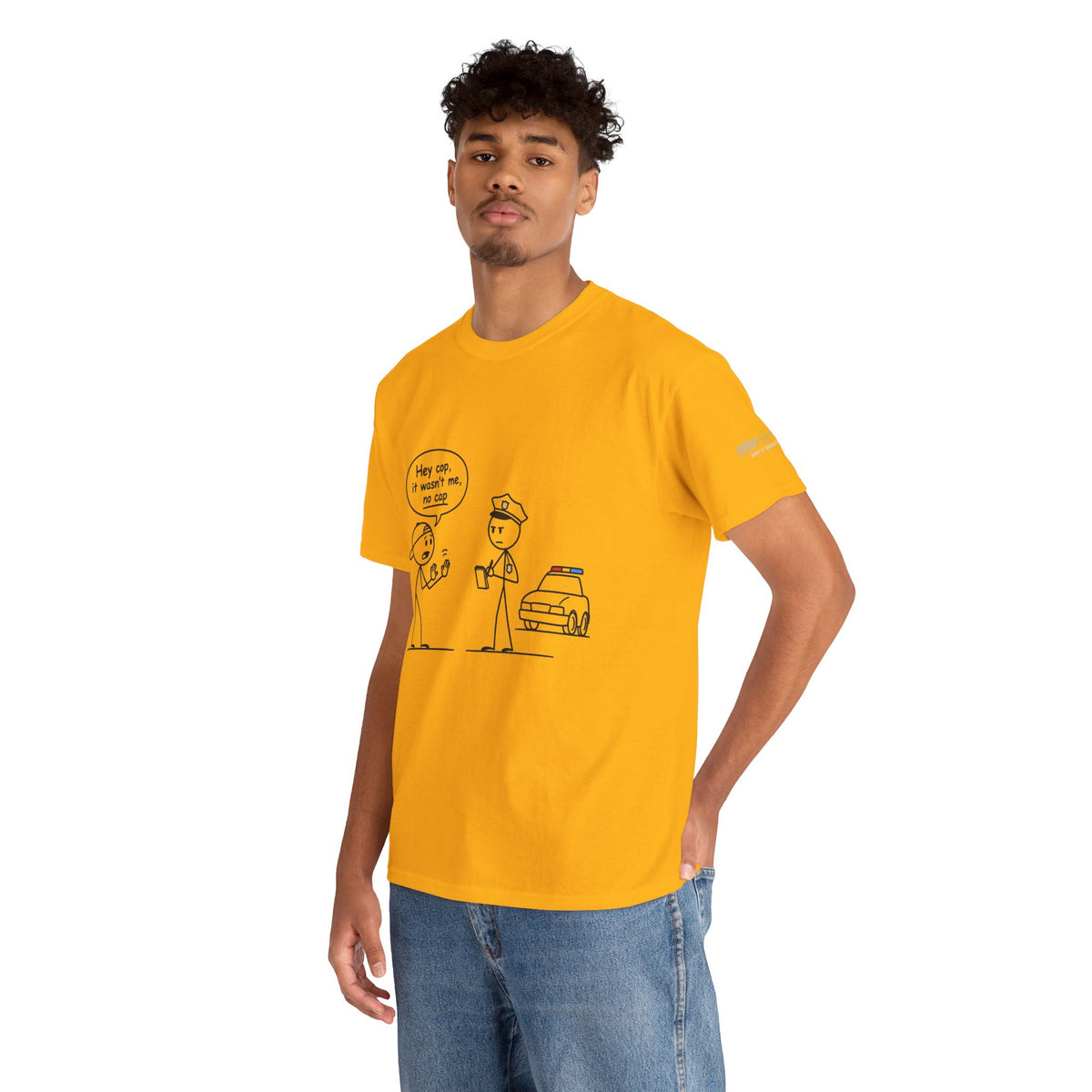 Funny "Hey Cop, It Wasn't Me, No Cap" Police Cartoon Tee