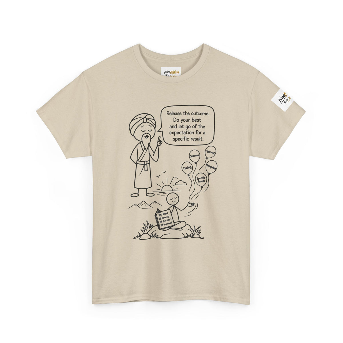 Spiritual Tee — “Release the Outcome” Cartoon Graphic T-Shirt