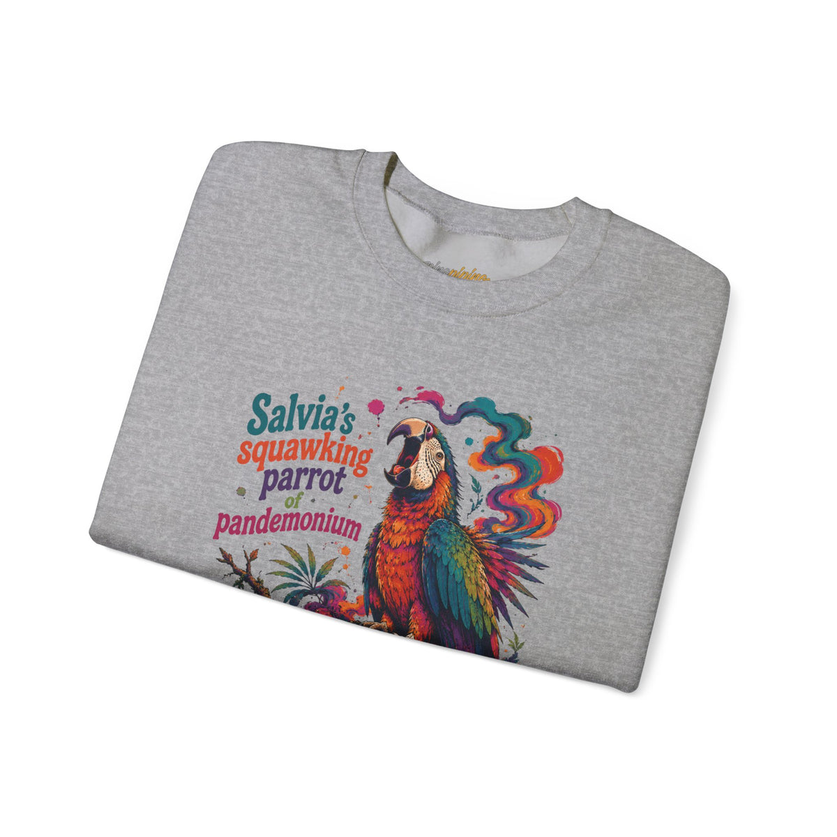 "Salvia's Squawking Parrot of Pandemonium" Colorful Graphic Psychedelic Crewneck Sweatshirt