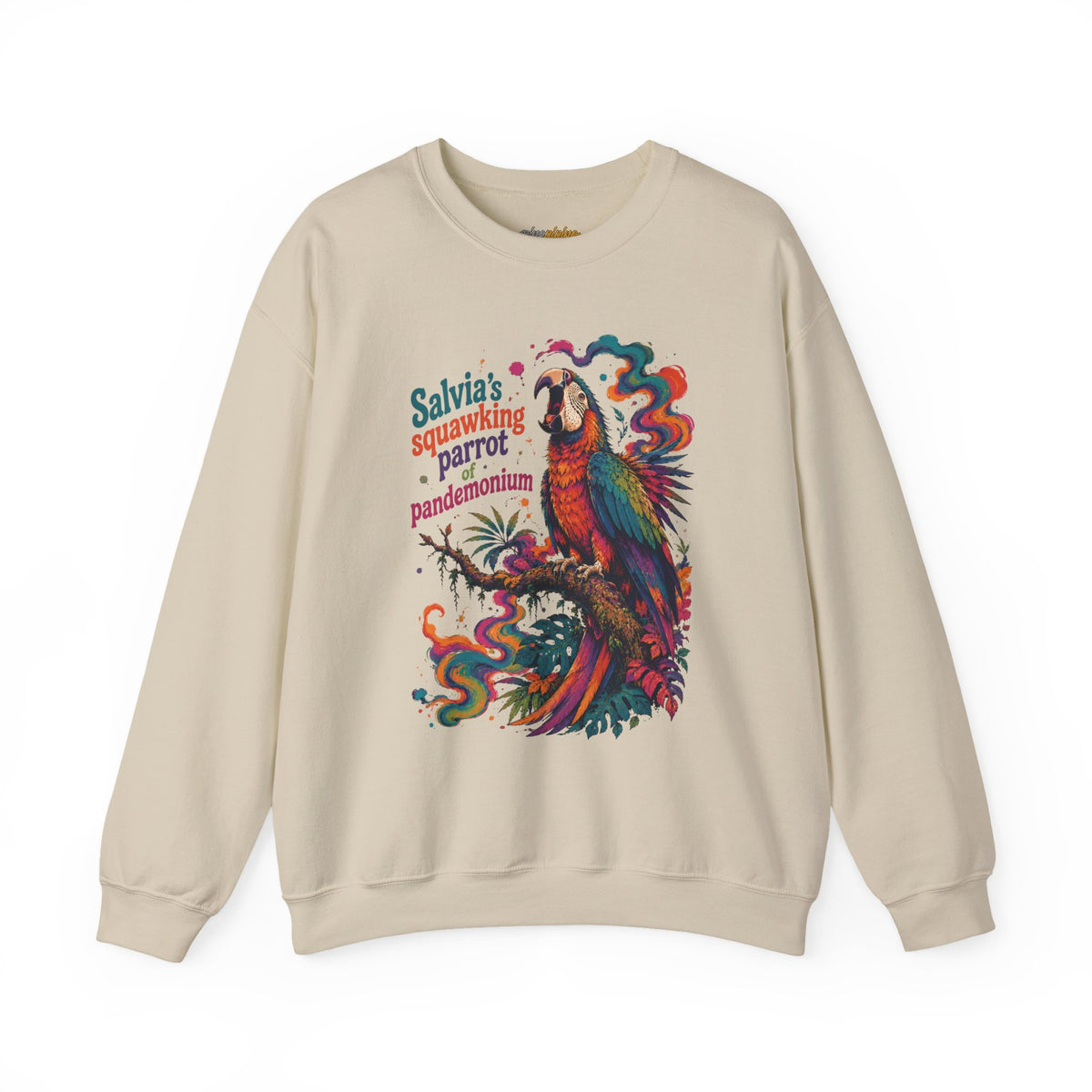 "Salvia's Squawking Parrot of Pandemonium" Colorful Graphic Psychedelic Crewneck Sweatshirt