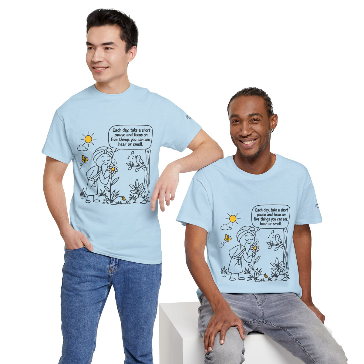 "Focus on five things you can see, hear or smell" - Master Lee's Wisdom, Unisex Heavy Cotton Tee