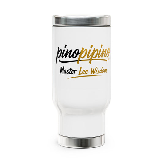 "pinppipino - Master Lee's Wisdom" Stainless Steel Travel Mug with Handle, 14oz