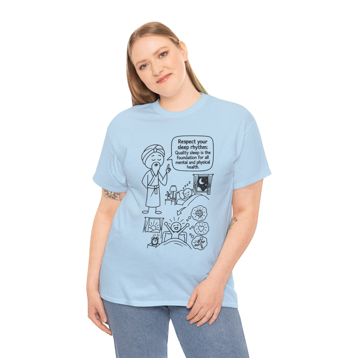 Yoga Philosophy Graphic Tee — "Respect Your Sleep Rhythm" Mindful Illustration T-Shirt