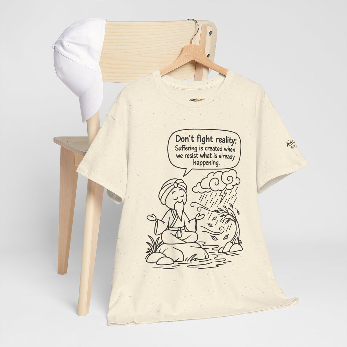 "Don't Fight Reality" Graphic T‑Shirt, Meditation Cartoon Tee