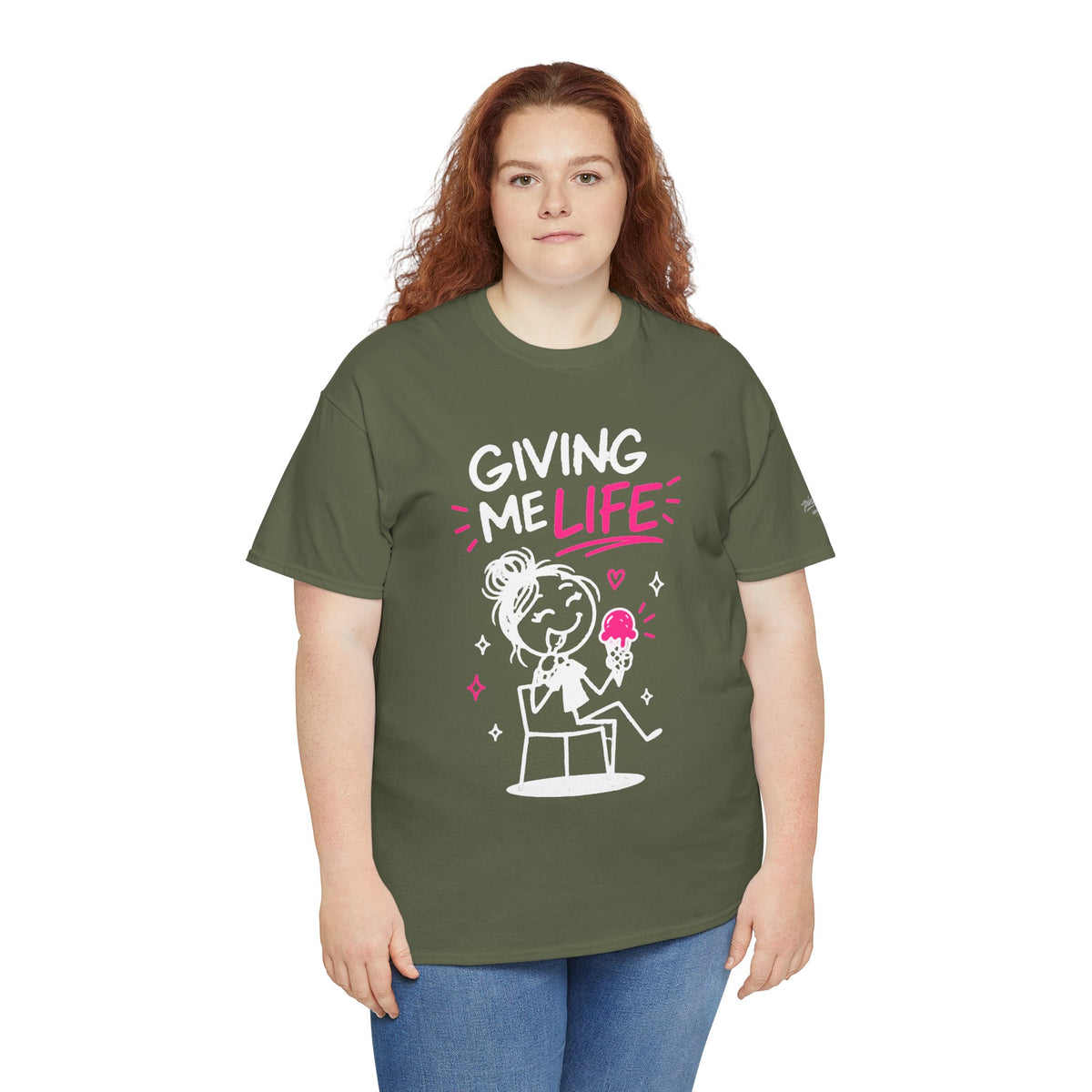 Cute "Giving Me Life" Graphic Sketch Cotton T‑Shirt