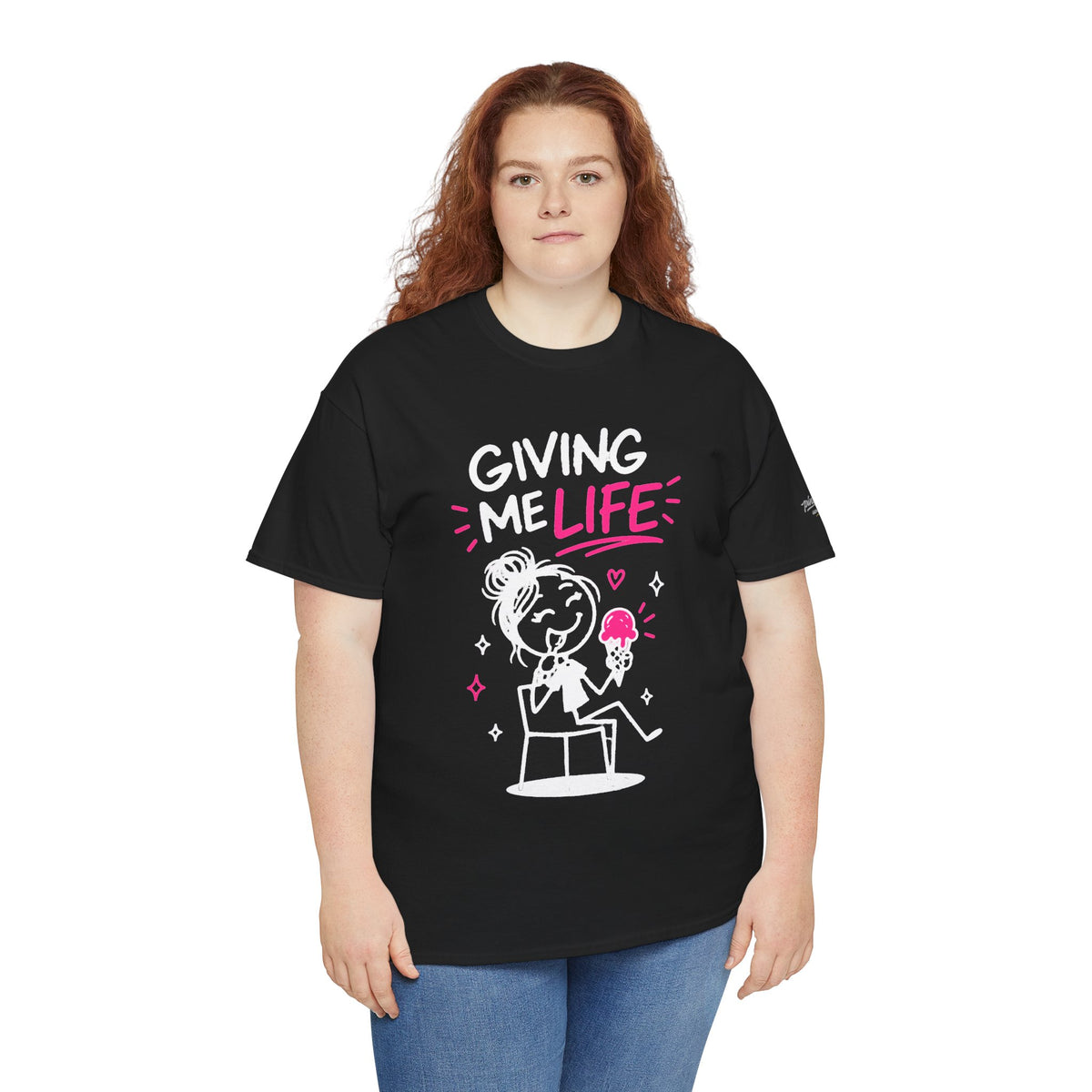 Cute "Giving Me Life" Graphic Sketch Cotton T‑Shirt